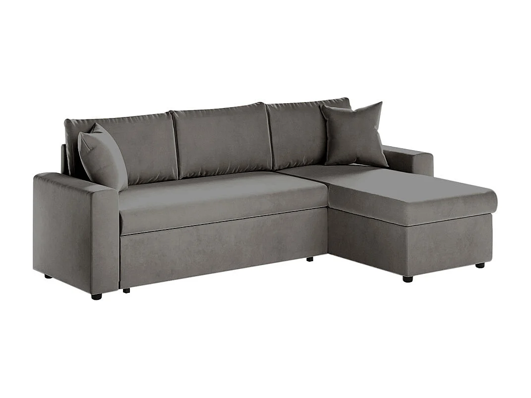 Canapé d'angle 3 places Maria réversible et convertible avec coffre en velours - Gris anthracite - L227 x P146 x H81cm - Loungitude