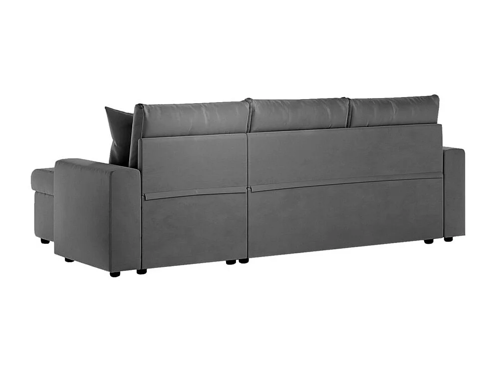 Canapé d'angle 3 places Maria réversible et convertible avec coffre en velours - Gris anthracite - L227 x P146 x H81cm - Loungitude