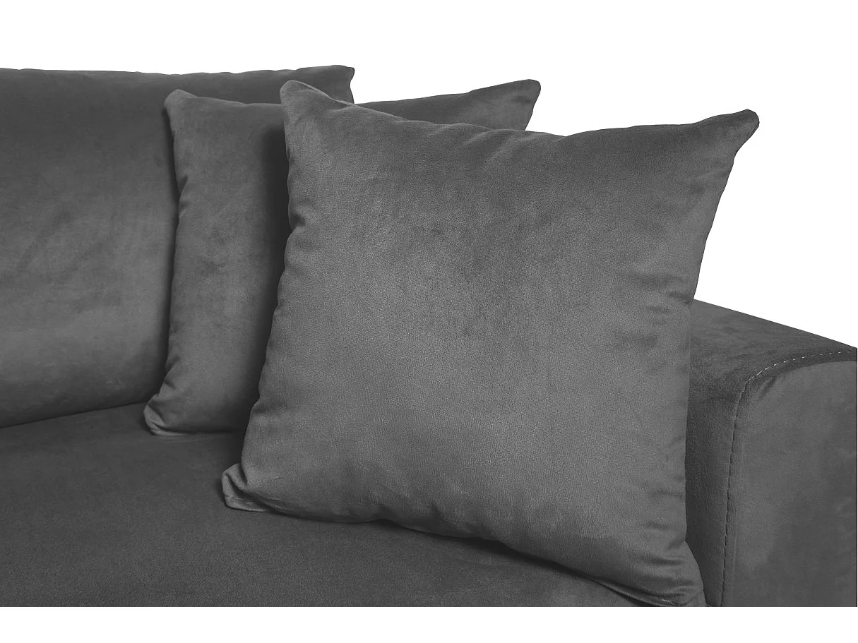 Canapé d'angle 3 places Maria réversible et convertible avec coffre en velours - Gris anthracite - L227 x P146 x H81cm - Loungitude