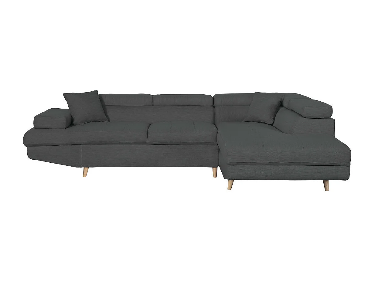 Canapé d'angle droit convertible Rio Scandinave avec coffre en tissu - Gris anthracite, Pieds bois - L271 x P192 x H70cm - Loungitude