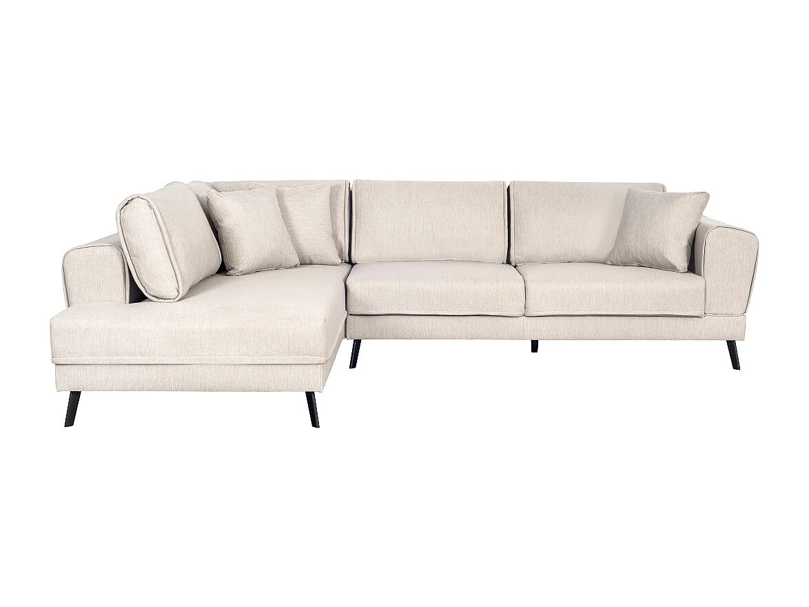 Canapé d'angle gauche 4 places India convertible 2 coffres en tissu - Beige - L304 x 212 x 86cm - Loungitude