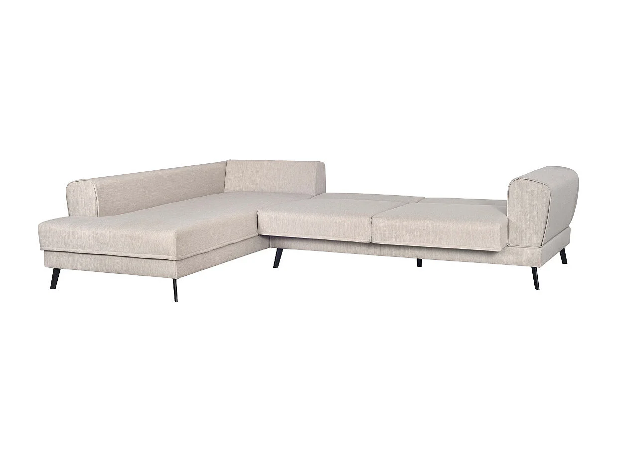 Canapé d'angle gauche 4 places India convertible 2 coffres en tissu - Beige - L304 x 212 x 86cm - Loungitude