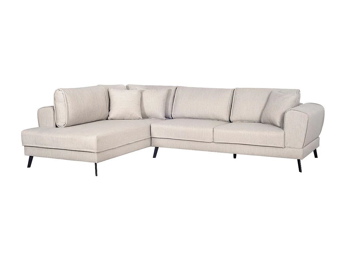 Canapé d'angle gauche 4 places India convertible 2 coffres en tissu - Beige - L304 x 212 x 86cm - Loungitude