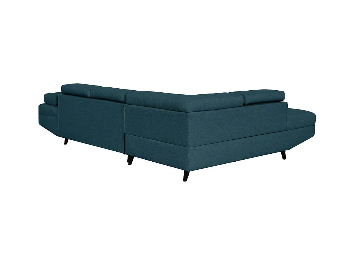 Canapé d'angle gauche convertible Rio Scandinave avec coffre en tissu - Bleu, Pieds noir - L271 x P192 x H70cm - Loungitude