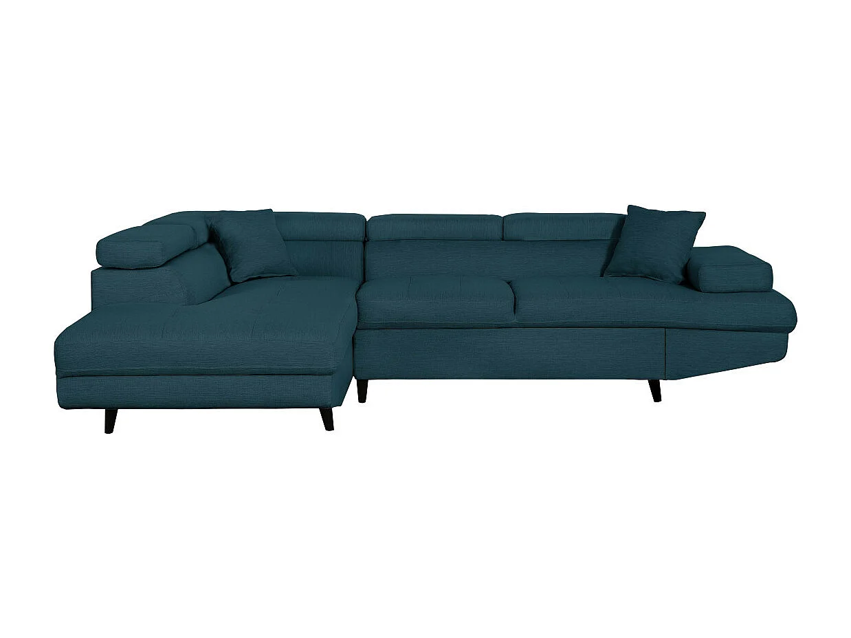 Canapé d'angle gauche convertible Rio Scandinave avec coffre en tissu - Bleu, Pieds noir - L271 x P192 x H70cm - Loungitude