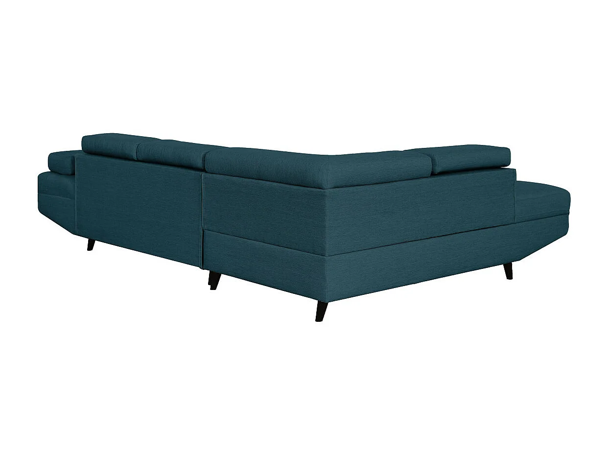 Canapé d'angle gauche convertible Rio Scandinave avec coffre en tissu - Bleu, Pieds noir - L271 x P192 x H70cm - Loungitude