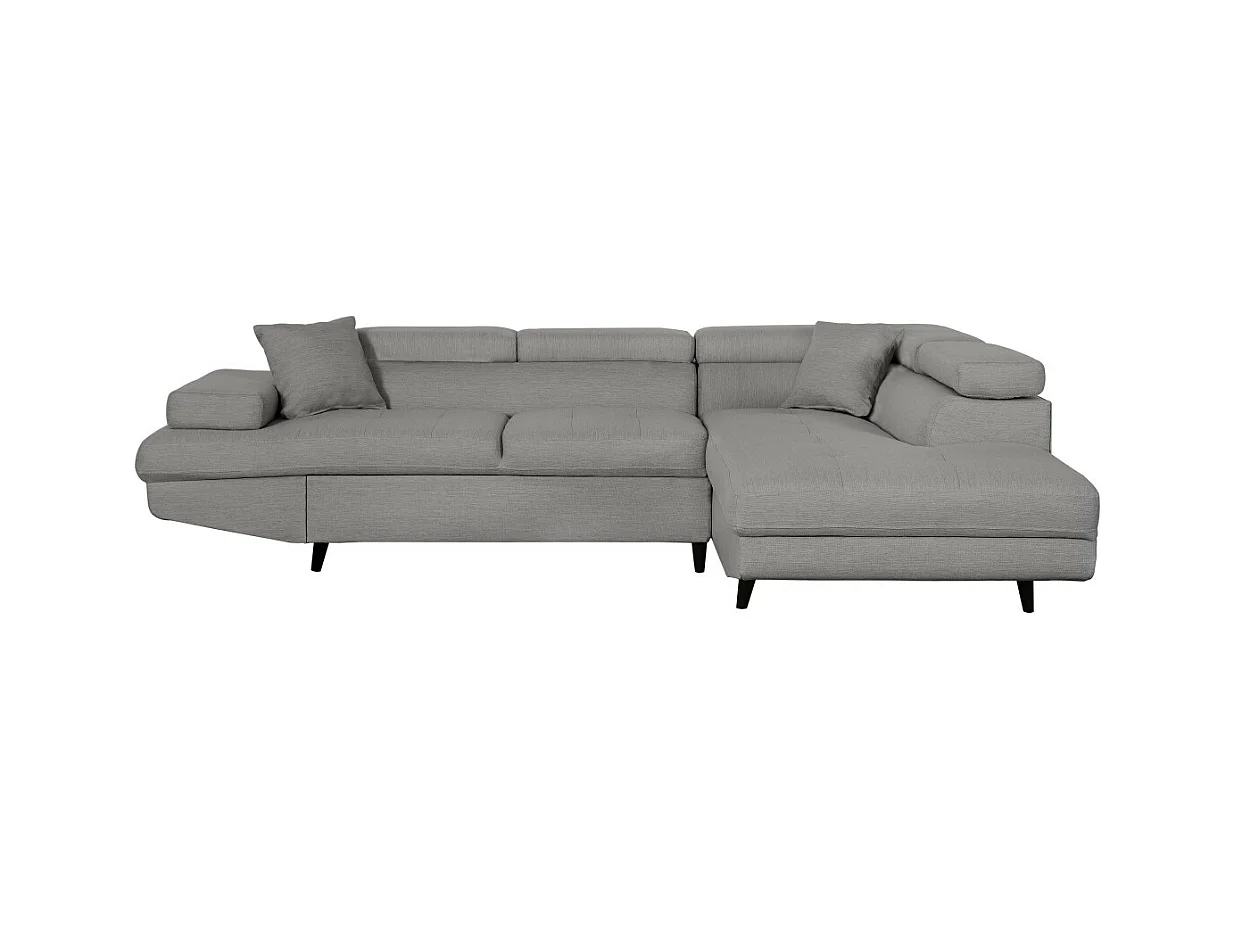 Canapé d'angle droit convertible Rio Scandinave avec coffre en tissu - Gris clair, Pieds noir - L271 x P192 x H70cm - Loungitude