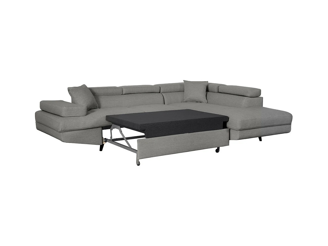 Canapé d'angle droit convertible Rio Scandinave avec coffre en tissu - Gris clair, Pieds noir - L271 x P192 x H70cm - Loungitude