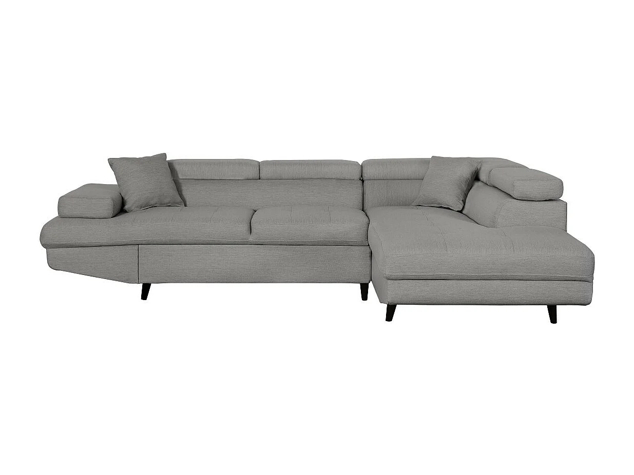 Canapé d'angle droit convertible Rio Scandinave avec coffre en tissu - Gris clair, Pieds noir - L271 x P192 x H70cm - Loungitude