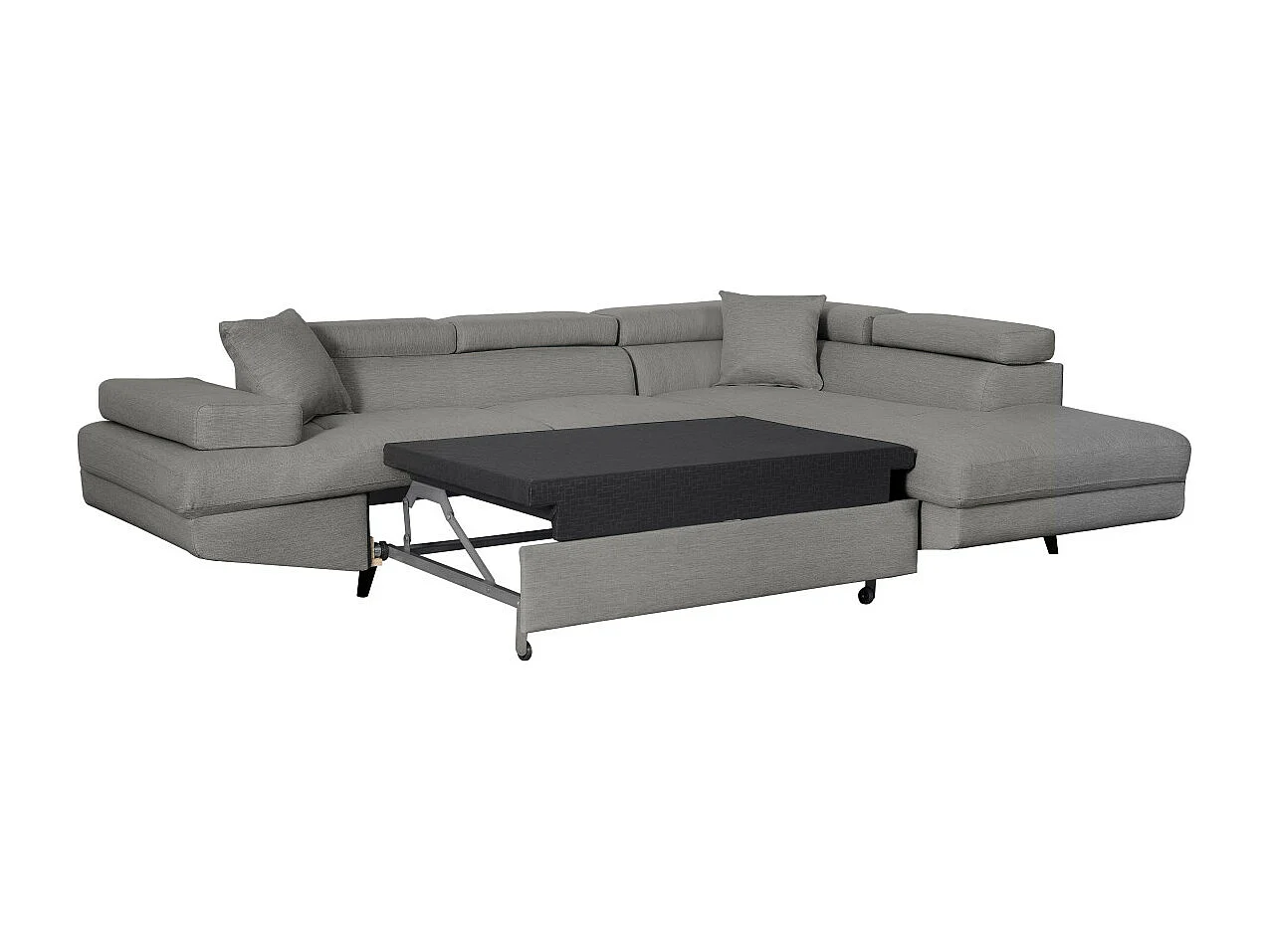Canapé d'angle droit convertible Rio Scandinave avec coffre en tissu - Gris clair, Pieds noir - L271 x P192 x H70cm - Loungitude
