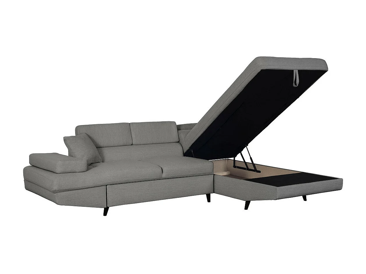 Canapé d'angle droit convertible Rio Scandinave avec coffre en tissu - Gris clair, Pieds noir - L271 x P192 x H70cm - Loungitude