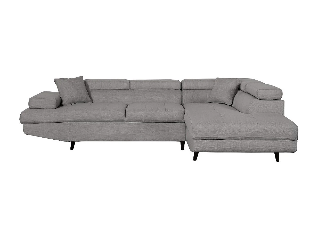 Canapé d'angle droit convertible Rio Scandinave avec coffre en tissu - Gris clair, Pieds noir - L271 x P192 x H70cm - Loungitude