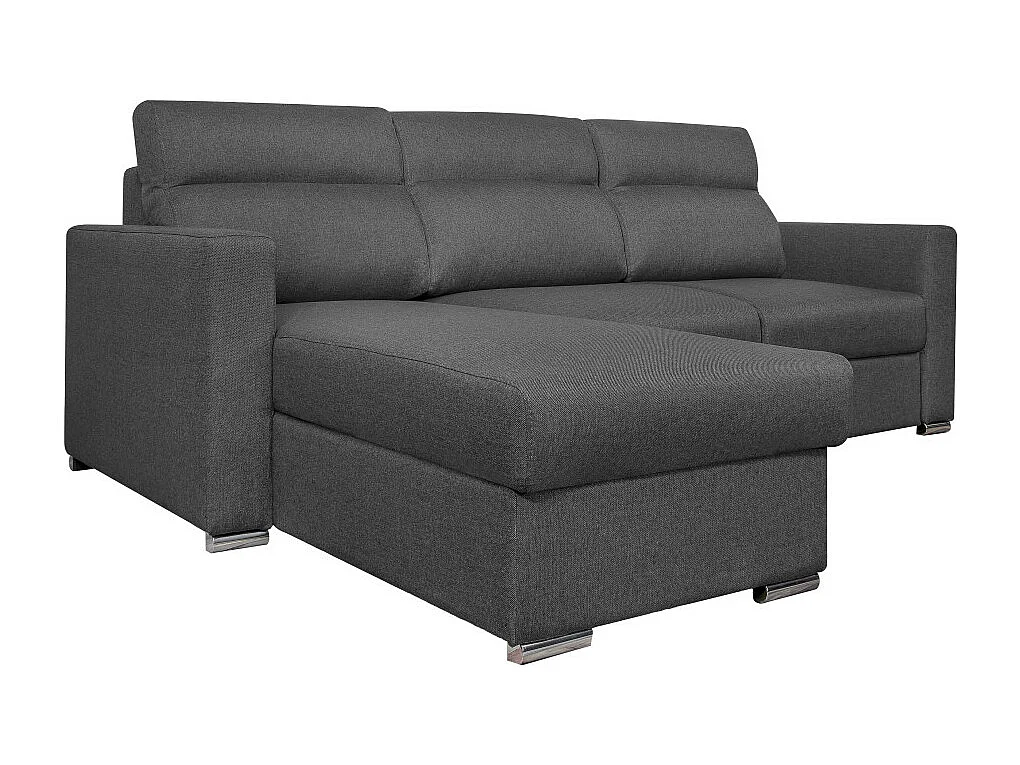 Canapé d'angle 4 places Kei réversible convertible en tissu - Gris anthracite - L242 x P177 x H95cm - Loungitude