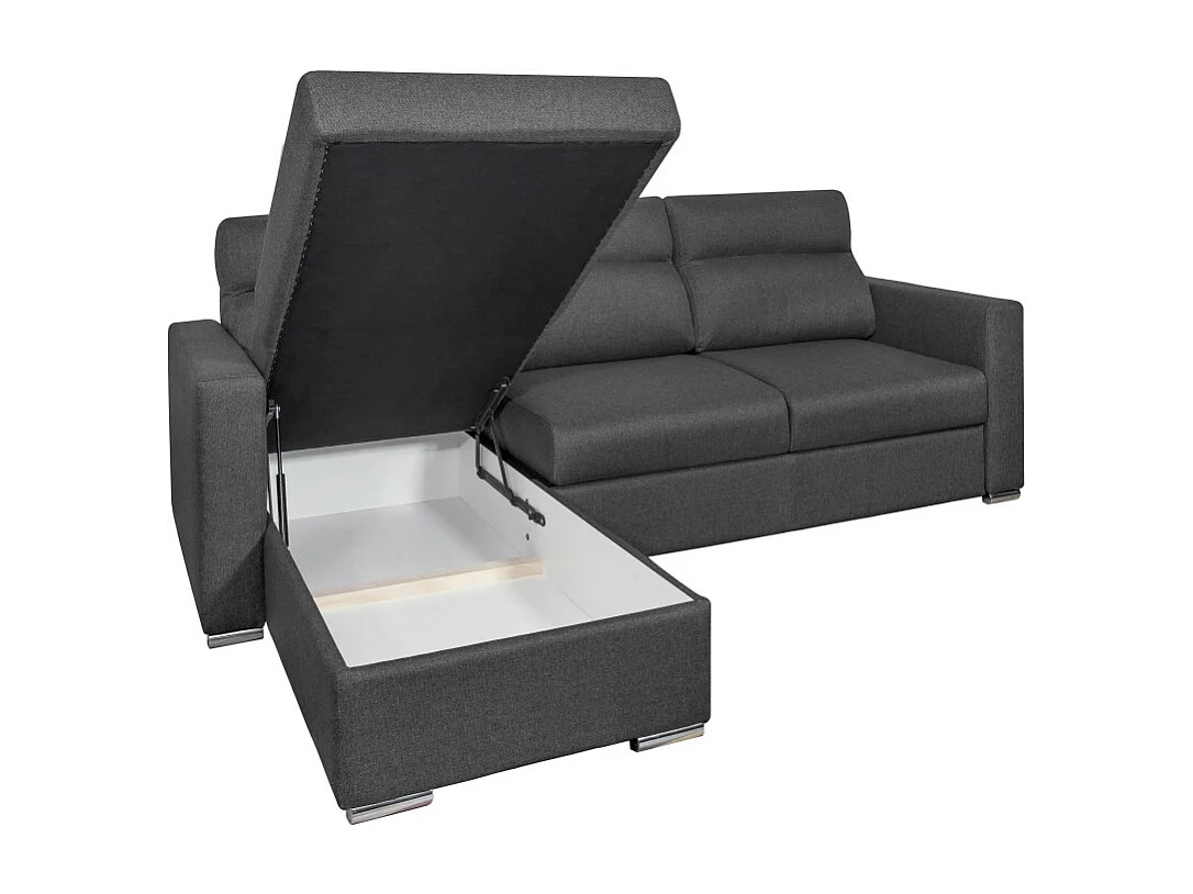 Canapé d'angle 4 places Kei réversible convertible en tissu - Gris anthracite - L242 x P177 x H95cm - Loungitude
