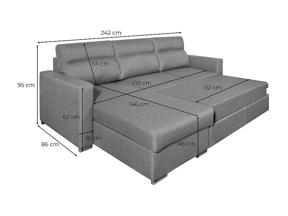 Canapé d'angle 4 places Kei réversible convertible en tissu - Gris anthracite - L242 x P177 x H95cm - Loungitude