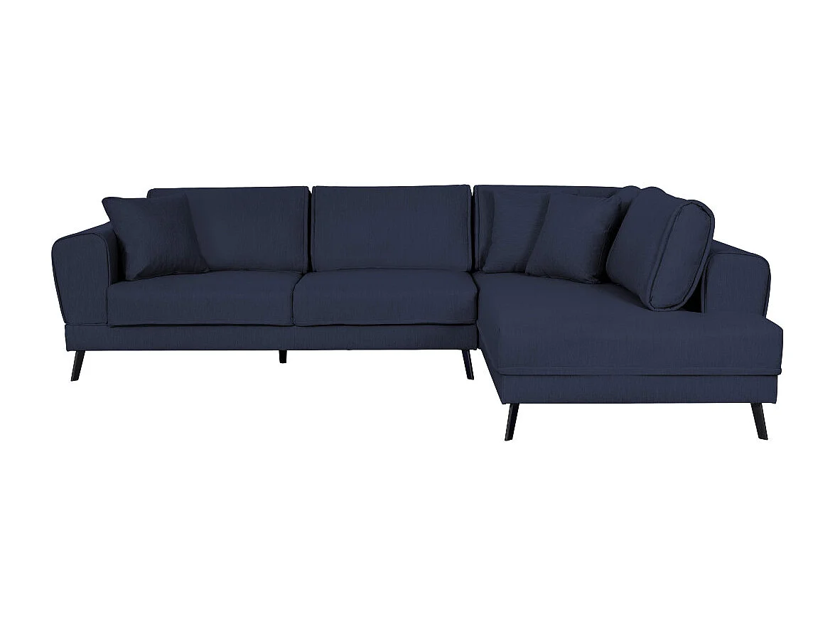 Canapé d'angle droit 4 places India convertible 2 coffres en tissu - Bleu foncé - L304 x 212 x 86cm - Loungitude