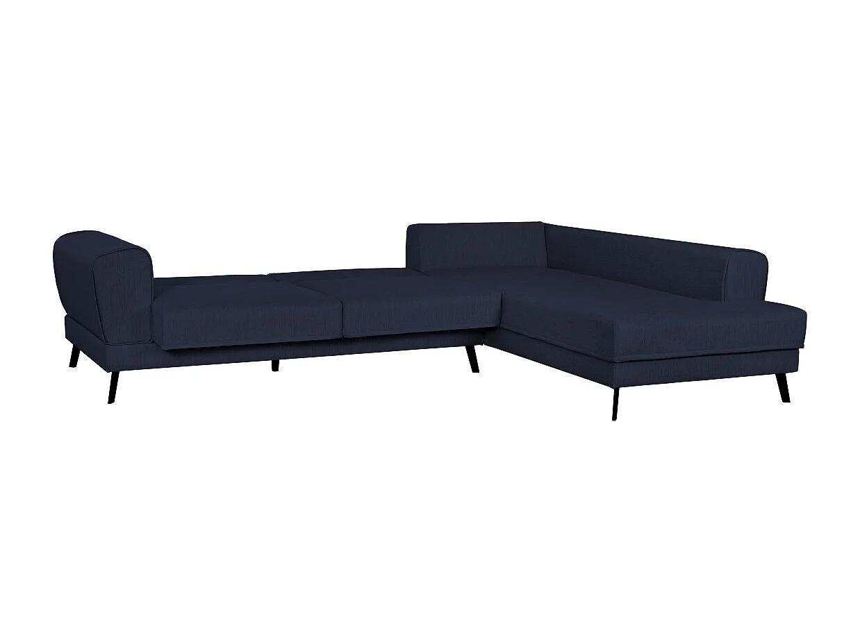 Canapé d'angle droit 4 places India convertible 2 coffres en tissu - Bleu foncé - L304 x 212 x 86cm - Loungitude