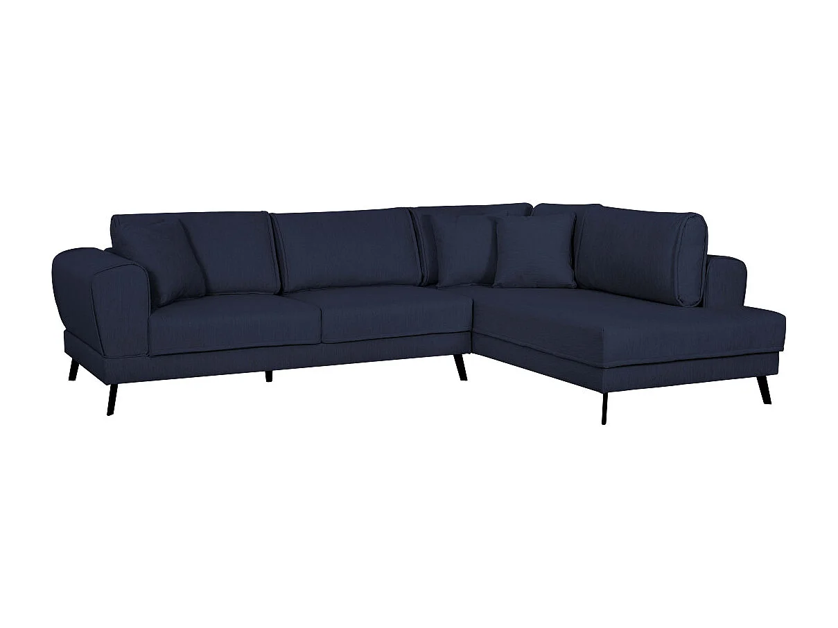 Canapé d'angle droit 4 places India convertible 2 coffres en tissu - Bleu foncé - L304 x 212 x 86cm - Loungitude
