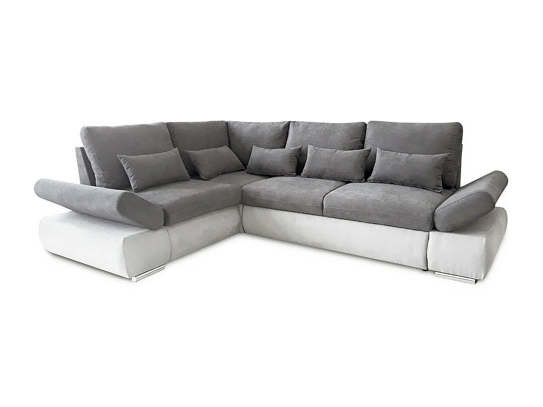 Canapé d'angle Sebastian Réversible et Convertible avec coffre en simili et tissu - Gris clair - L267 x P200 x H90cm - Loungitude