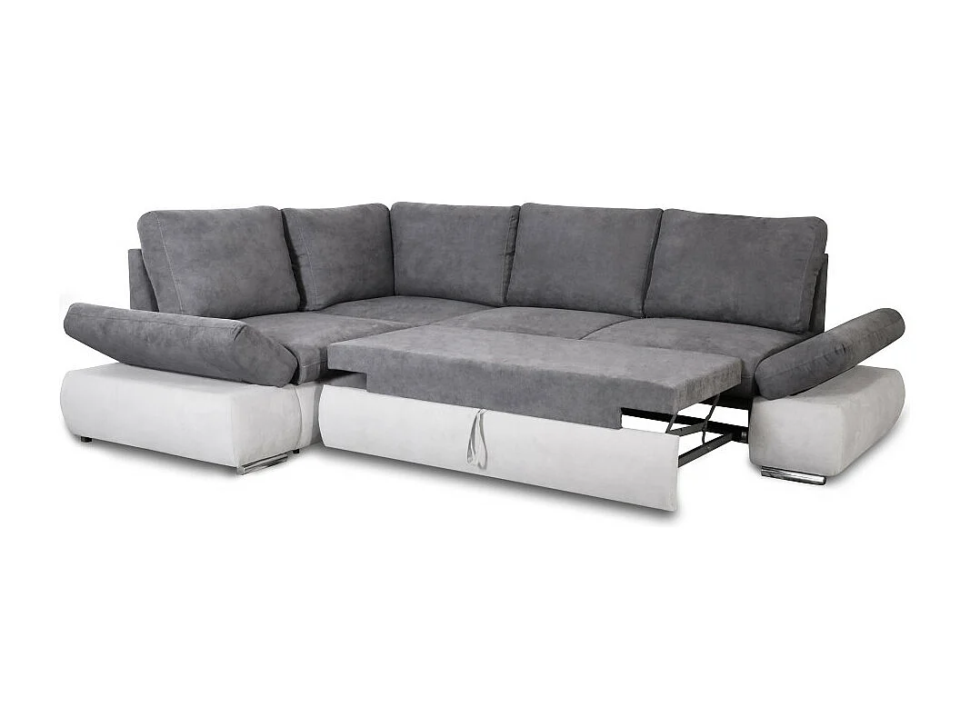 Canapé d'angle Sebastian Réversible et convertible avec coffre en simili et tissu - Gris clair - L267 x P200 x H90cm - Loungitude