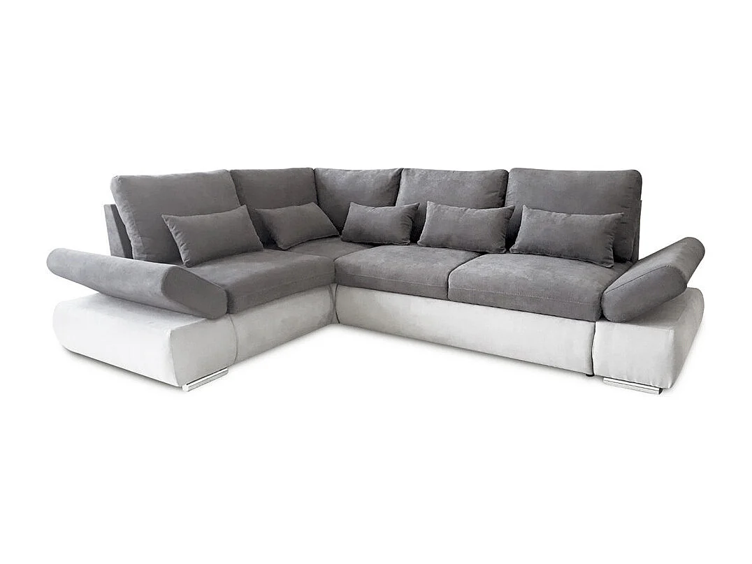 Canapé d'angle Sebastian Réversible et convertible avec coffre en simili et tissu - Gris clair - L267 x P200 x H90cm - Loungitude
