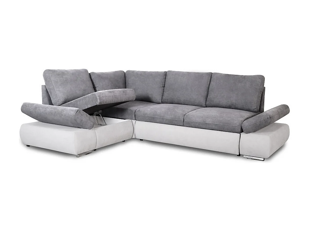 Canapé d'angle Sebastian Réversible et convertible avec coffre en simili et tissu - Gris clair - L267 x P200 x H90cm - Loungitude