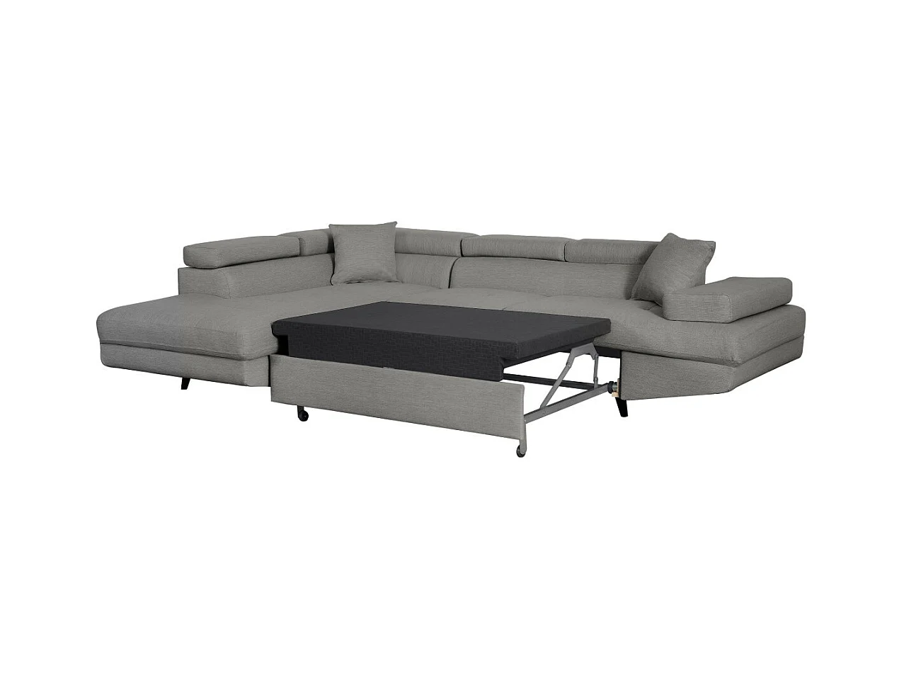 Canapé d'angle gauche convertible Rio Scandinave avec coffre en tissu - Gris clair, Pieds noir - L271 x P192 x H70cm - Loungitude
