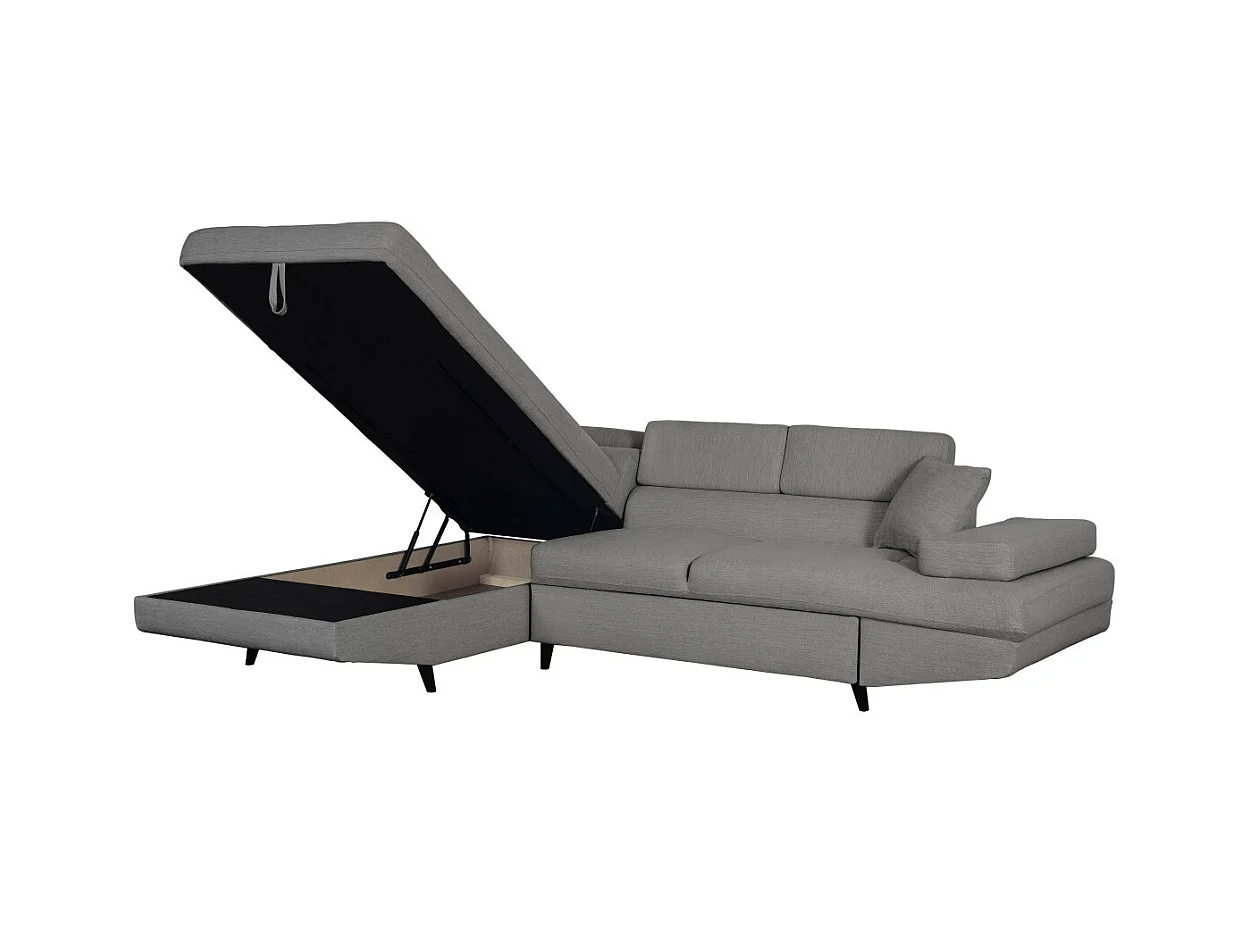 Canapé d'angle gauche convertible Rio Scandinave avec coffre en tissu - Gris clair, Pieds noir - L271 x P192 x H70cm - Loungitude