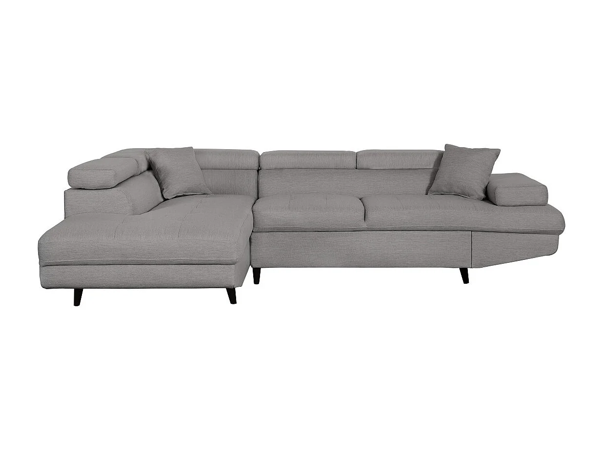 Canapé d'angle gauche convertible Rio Scandinave avec coffre en tissu - Gris clair, Pieds noir - L271 x P192 x H70cm - Loungitude