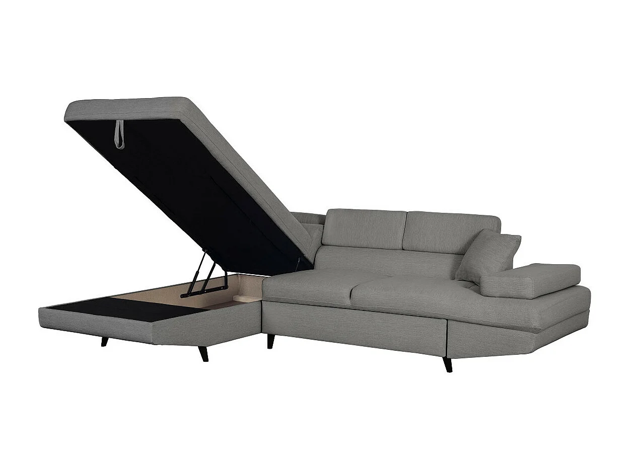 Canapé d'angle gauche convertible Rio Scandinave avec coffre en tissu - Gris clair, Pieds noir - L271 x P192 x H70cm - Loungitude