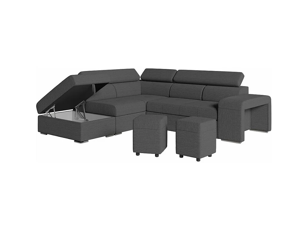 Canapé d'angle gauche 3 places Soan convertible en tissu - Gris anthracite - L262 x P220 x H76cm - Loungitude