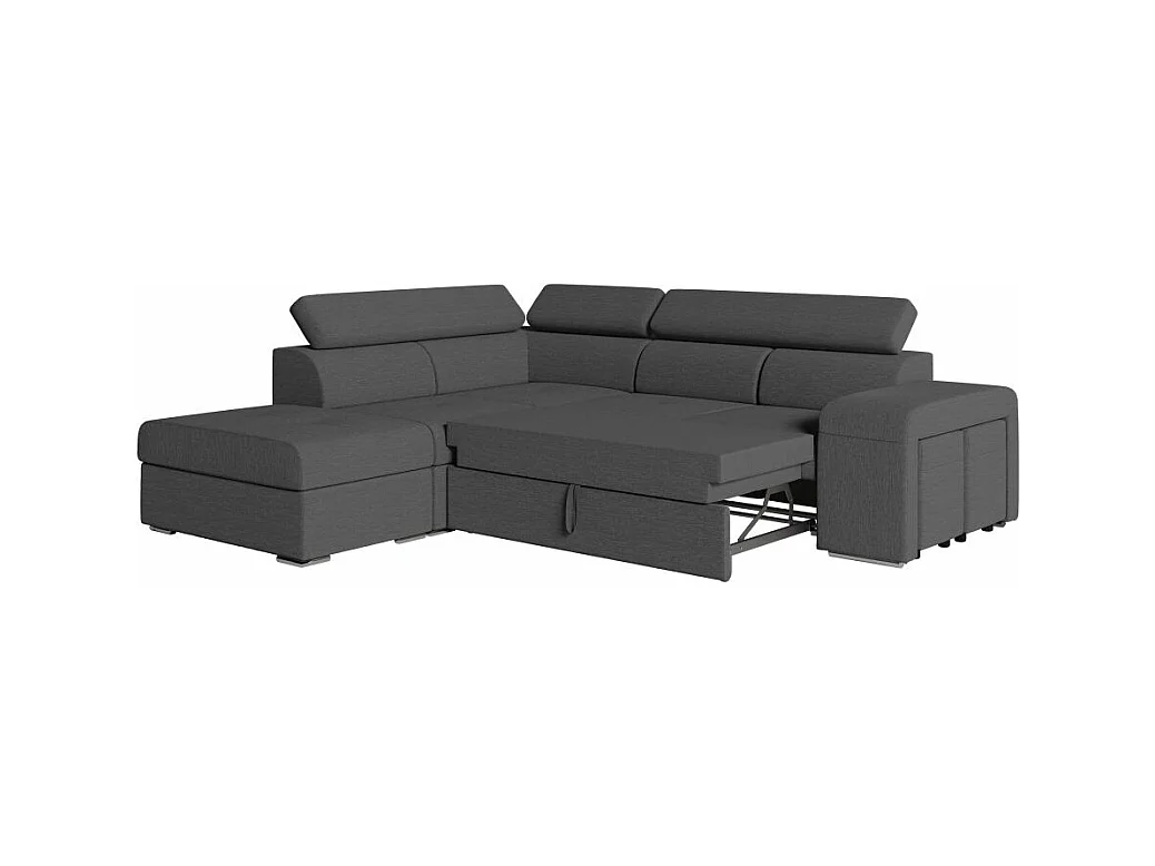 Canapé d'angle gauche 3 places Soan convertible en tissu - Gris anthracite - L262 x P220 x H76cm - Loungitude