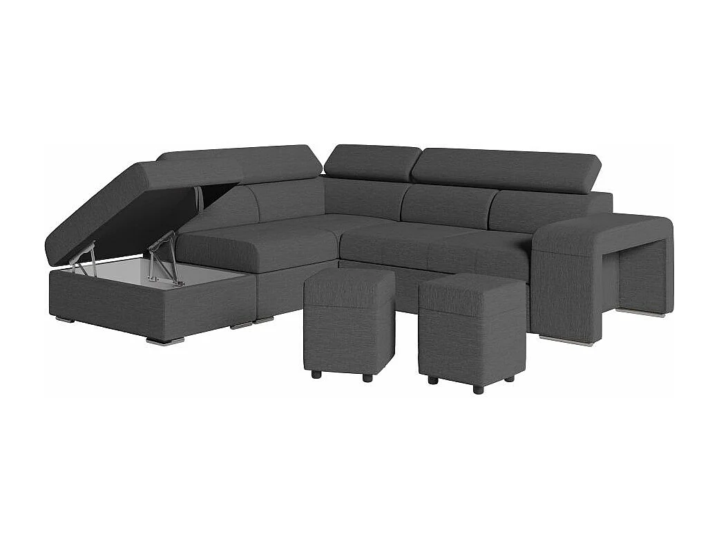 Canapé d'angle gauche 3 places Soan convertible en tissu - Gris anthracite - L262 x P220 x H76cm - Loungitude