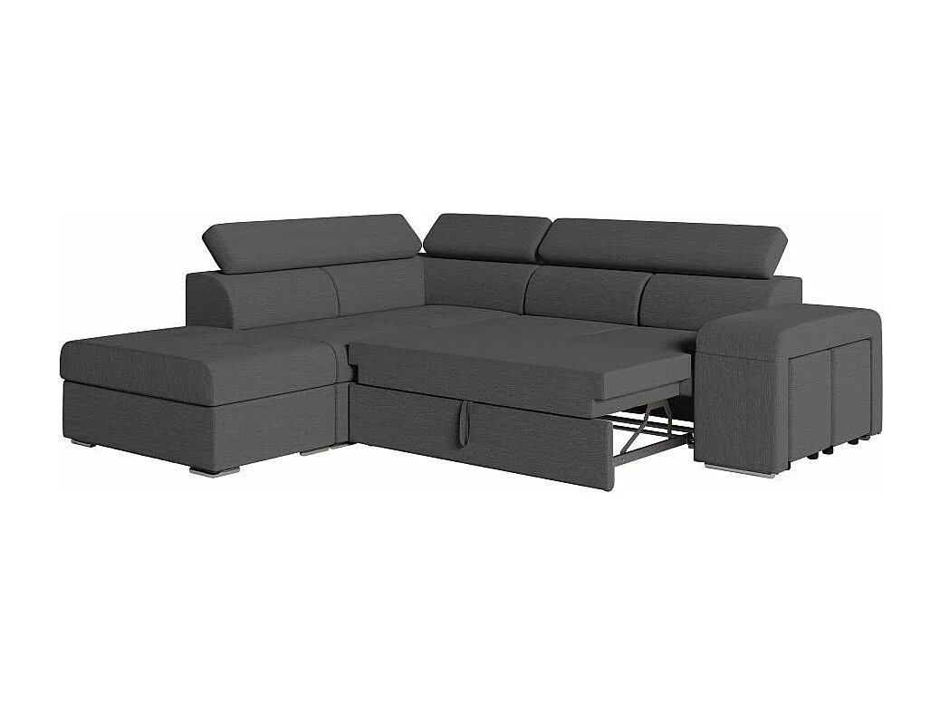 Canapé d'angle gauche 3 places Soan convertible en tissu - Gris anthracite - L262 x P220 x H76cm - Loungitude