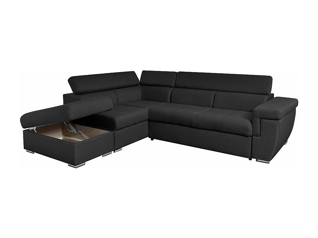 Canapé d'angle INAYA convertible avec coffre en tissu - Angle Gauche, Gris anthracite