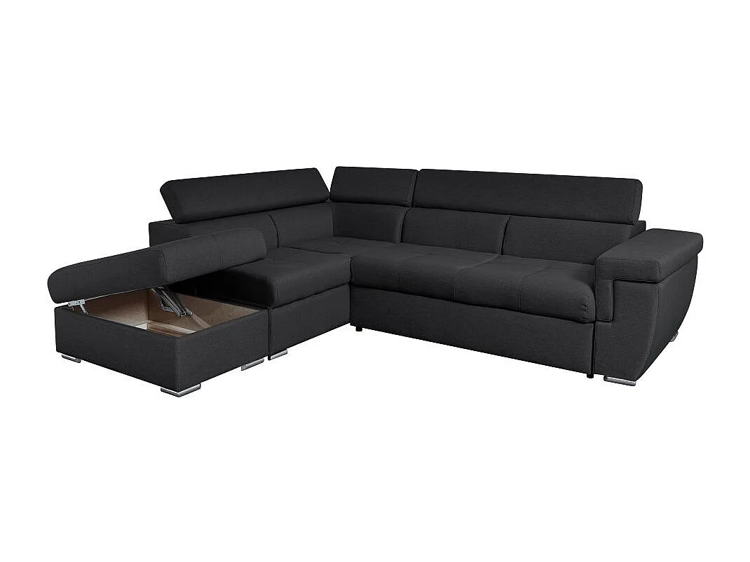 Canapé d'angle INAYA convertible avec coffre en tissu - Angle Gauche, Gris anthracite