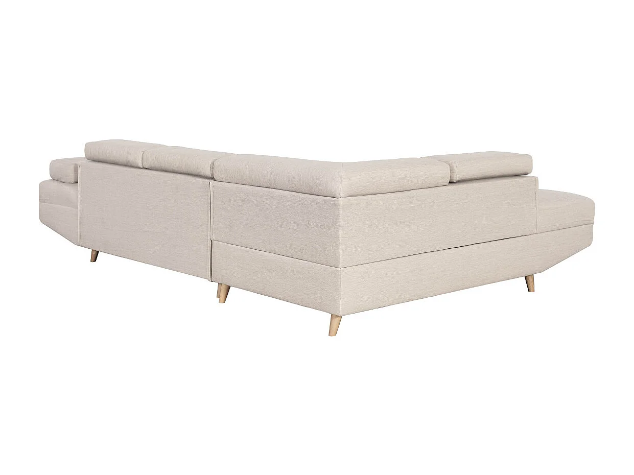 Canapé d'angle gauche convertible Rio Scandinave avec coffre en tissu - Beige, Pieds bois - L271 x P192 x H70cm - Loungitude