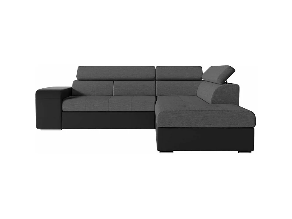Canapé d'angle droit 3 places Soan convertible en simili et tissu - Gris / Noir - L262 x P220 x H76cm - Loungitude