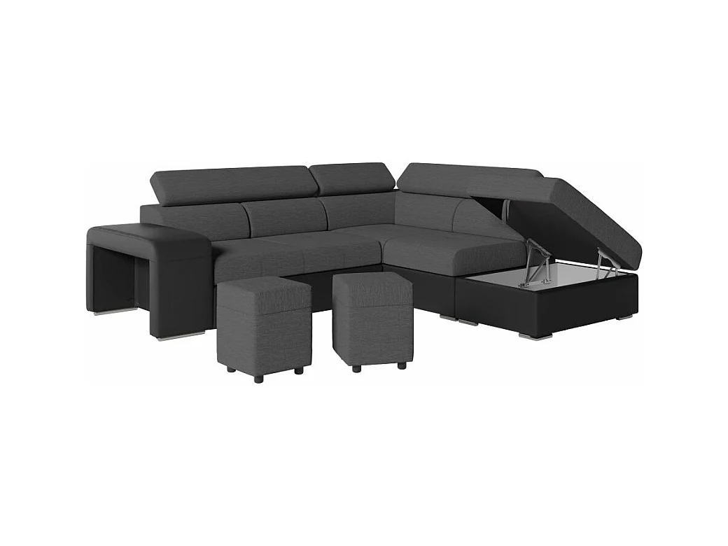 Canapé d'angle droit 3 places Soan convertible en simili et tissu - Gris / Noir - L262 x P220 x H76cm - Loungitude