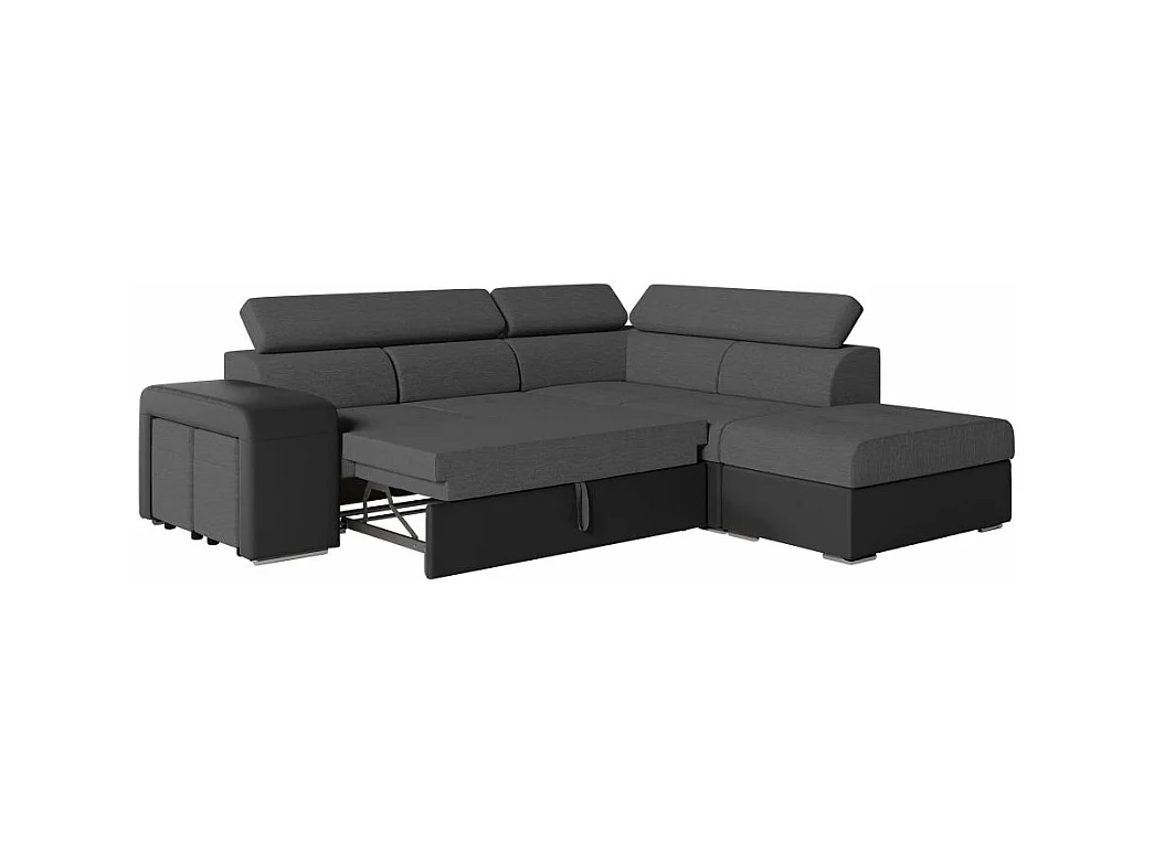 Canapé d'angle droit 3 places Soan convertible en simili et tissu - Gris / Noir - L262 x P220 x H76cm - Loungitude