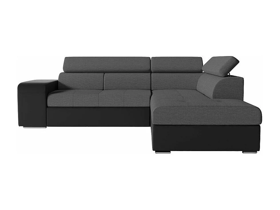 Canapé d'angle droit 3 places Soan convertible en simili et tissu - Gris / Noir - L262 x P220 x H76cm - Loungitude