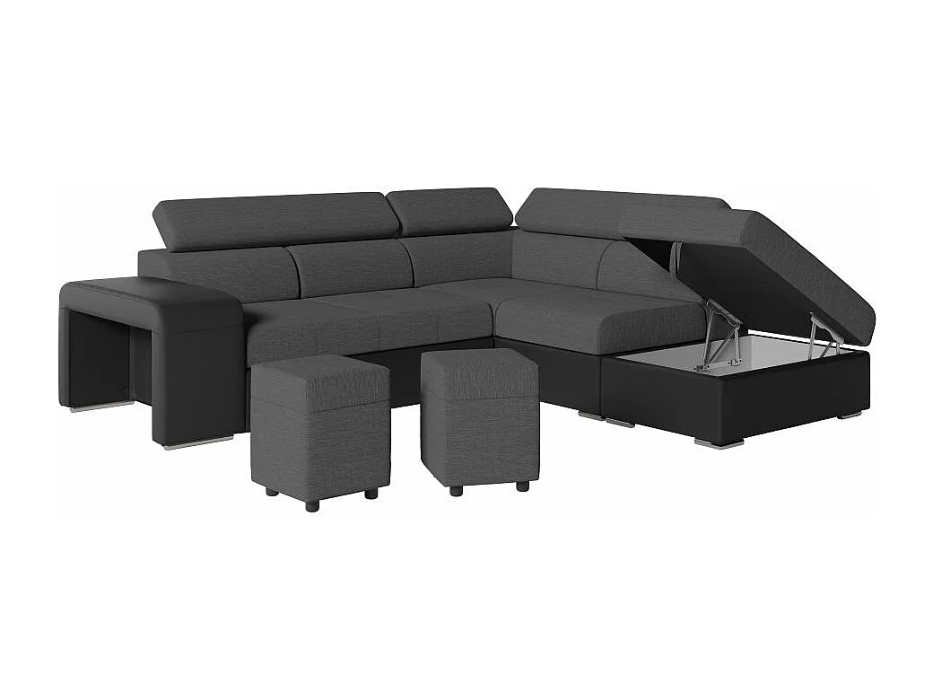 Canapé d'angle droit 3 places Soan convertible en simili et tissu - Gris / Noir - L262 x P220 x H76cm - Loungitude