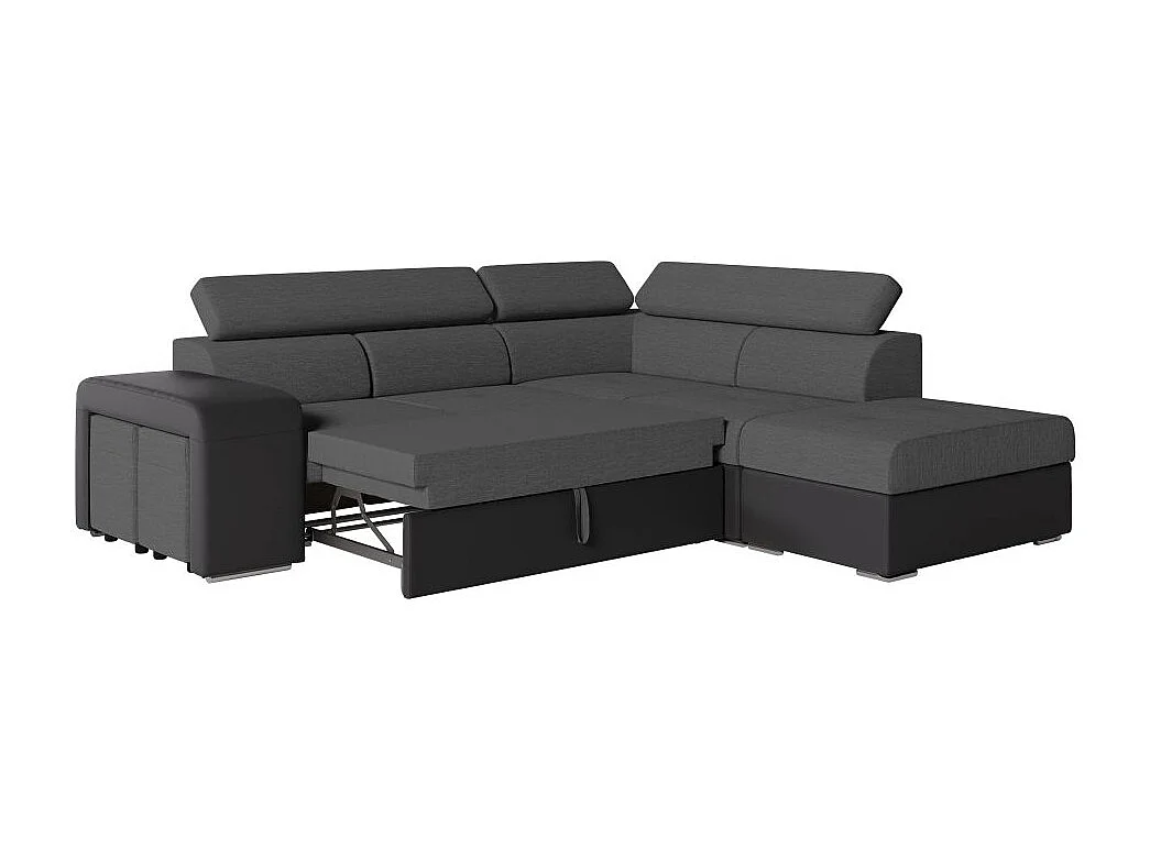 Canapé d'angle droit 3 places Soan convertible en simili et tissu - Gris / Noir - L262 x P220 x H76cm - Loungitude