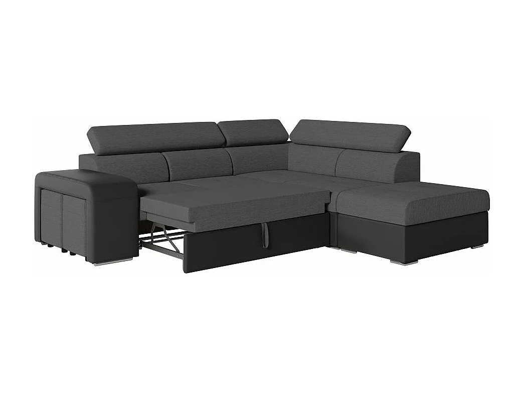 Canapé d'angle droit 3 places Soan convertible en simili et tissu - Gris / Noir - L262 x P220 x H76cm - Loungitude