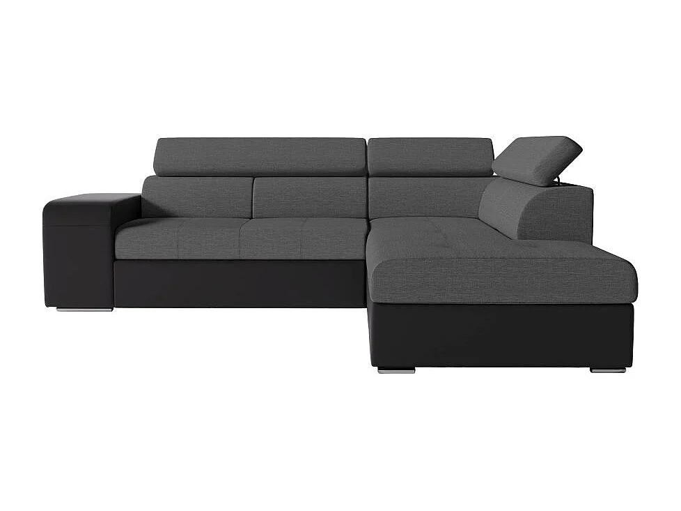 Canapé d'angle droit 3 places Soan convertible en simili et tissu - Gris / Noir - L262 x P220 x H76cm - Loungitude