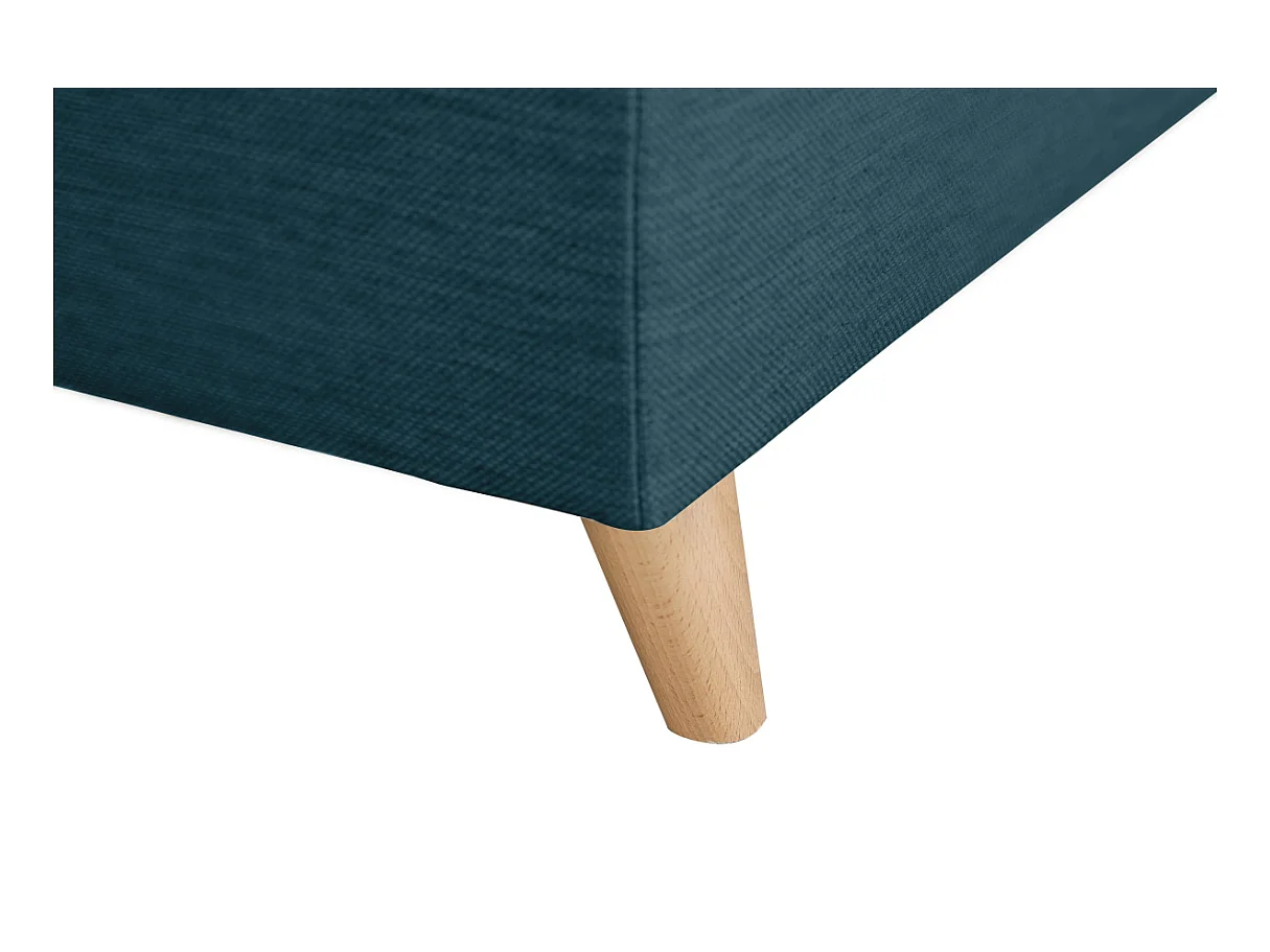 Canapé d'angle gauche convertible Rio Scandinave avec coffre en tissu - Bleu, Pieds bois - L271 x P192 x H70cm - Loungitude
