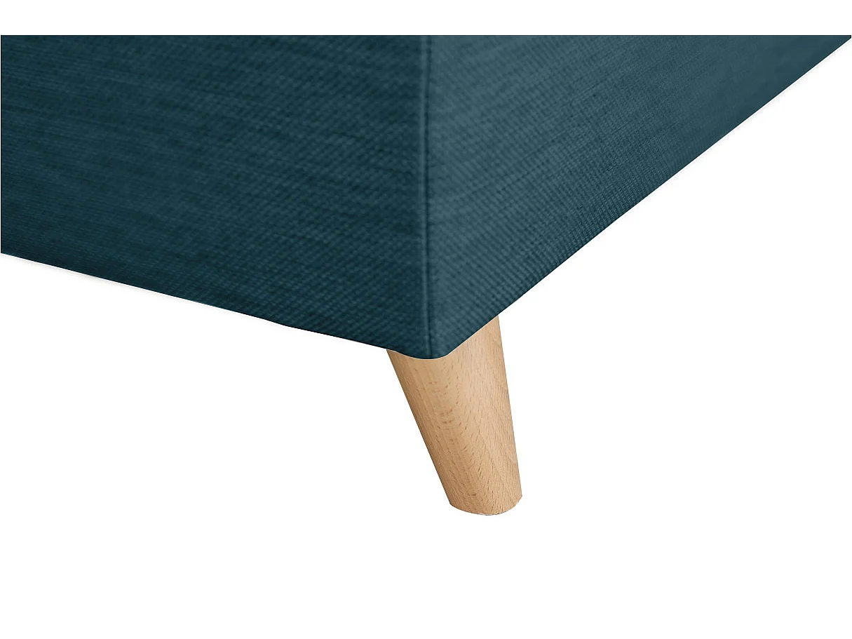 Canapé d'angle gauche convertible Rio Scandinave avec coffre en tissu - Bleu, Pieds bois - L271 x P192 x H70cm - Loungitude