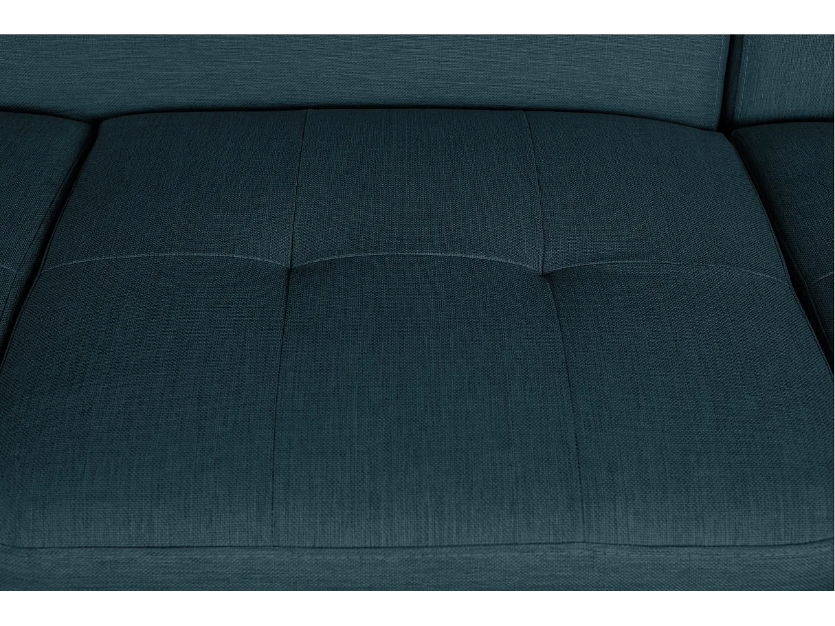 Canapé d'angle gauche convertible Rio Scandinave avec coffre en tissu - Bleu, Pieds bois - L271 x P192 x H70cm - Loungitude