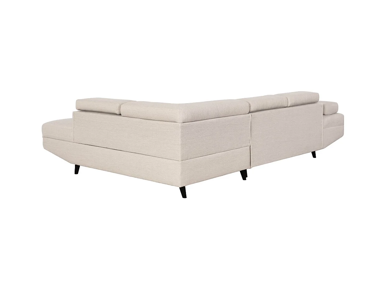 Canapé d'angle droit convertible Rio Scandinave avec coffre en tissu - Beige, Pieds noir - L271 x P192 x H70cm - Loungitude