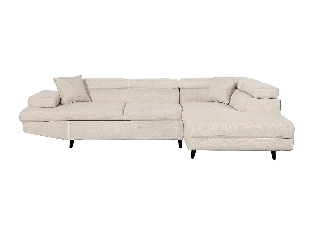 Canapé d'angle droit convertible Rio Scandinave avec coffre en tissu - Beige, Pieds noir - L271 x P192 x H70cm - Loungitude
